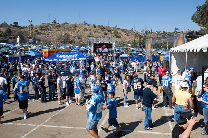 <p>Qualcomm Stadium Parking Lot - San Diego, CA<br />
Chargers Power Party features (2) 12'x19' LED walls, as well as a live stage, Charger Cheerleaders autograph signing, face painting, food, and a fan area that can hold up 4,500 of your closest friends to watch Sunday football at its finest.</p>
