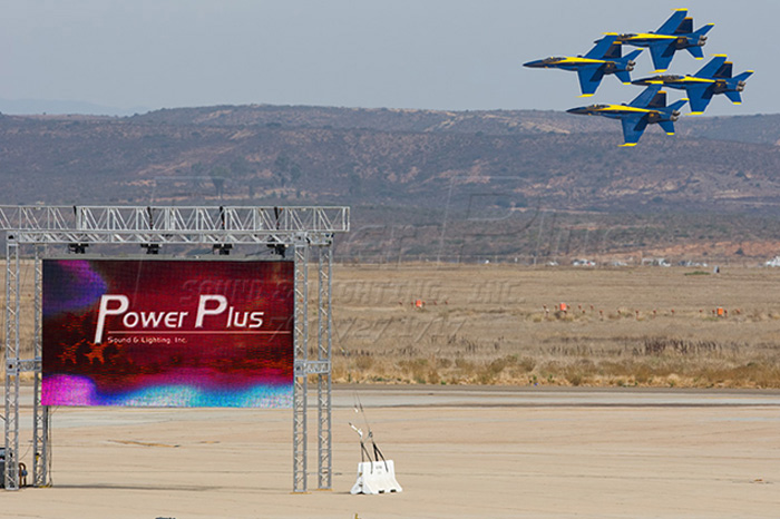 <p>Marine Corps Air Station Miramar - San Diego, CA<br />
For the viewing pleasure of 100,000 attendees, Power Plus Productions set up a 16'x24' LED screen at both ends of the Miramar runway.</p>
