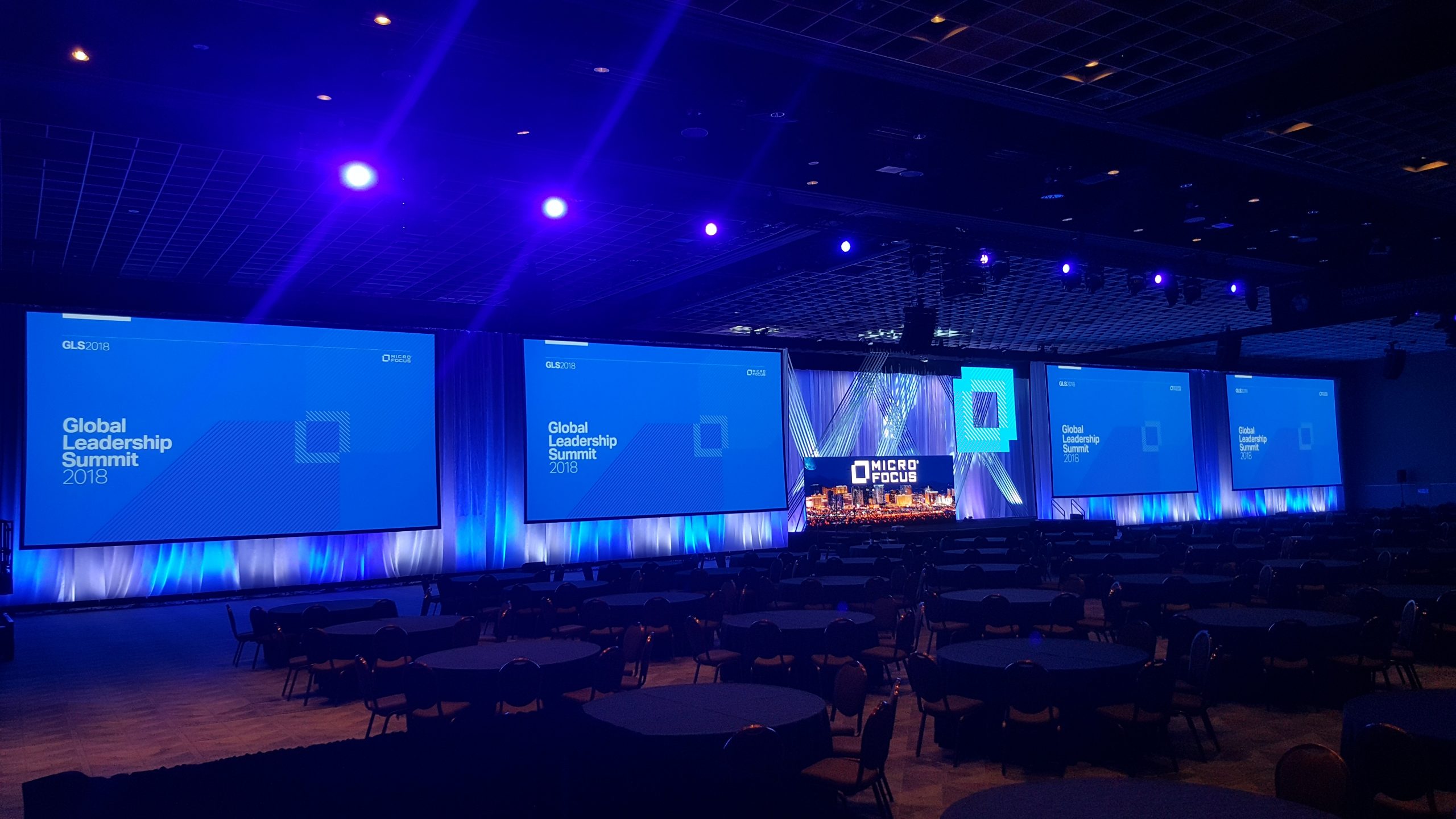 MicroFocus Summit stage, LED screens and lighting